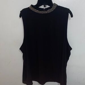 Reitmans Black Sleeveless Top with Beaded Collar
